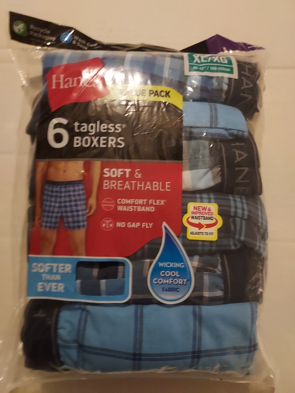 Hanes Men’s Multi Color Plaid Tagless Boxers - 6 Pack Size XL NWT